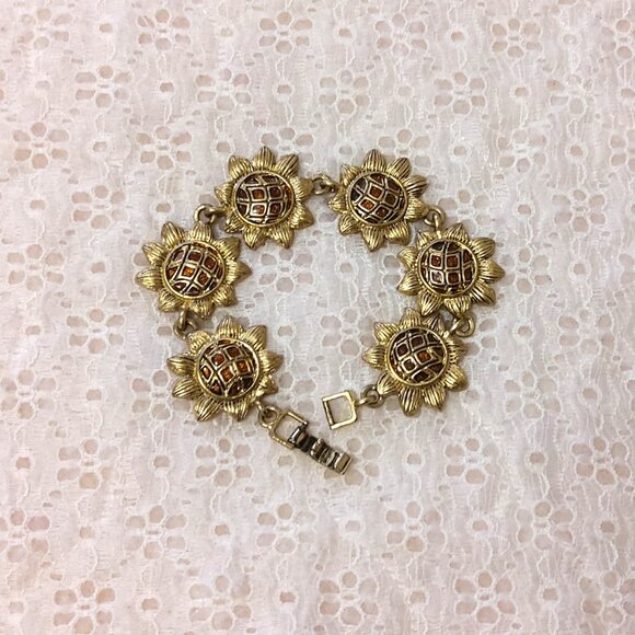 New Multi Link Sun Flowers Gold Tone Bracelet Women's Jewelry Gifts - Picture 3 of 7